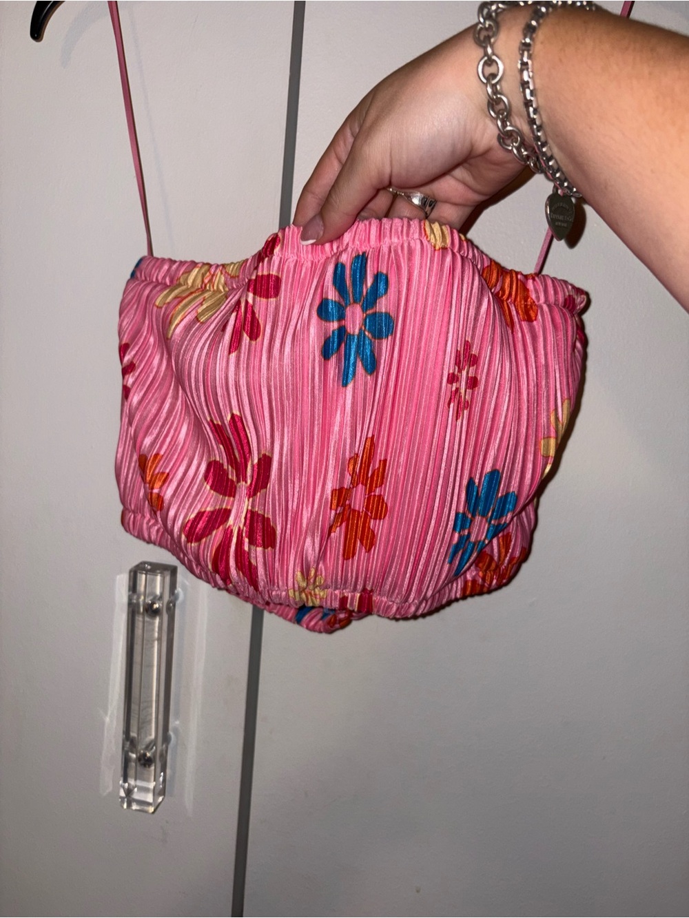 Pink Floral Pleated Tube Top